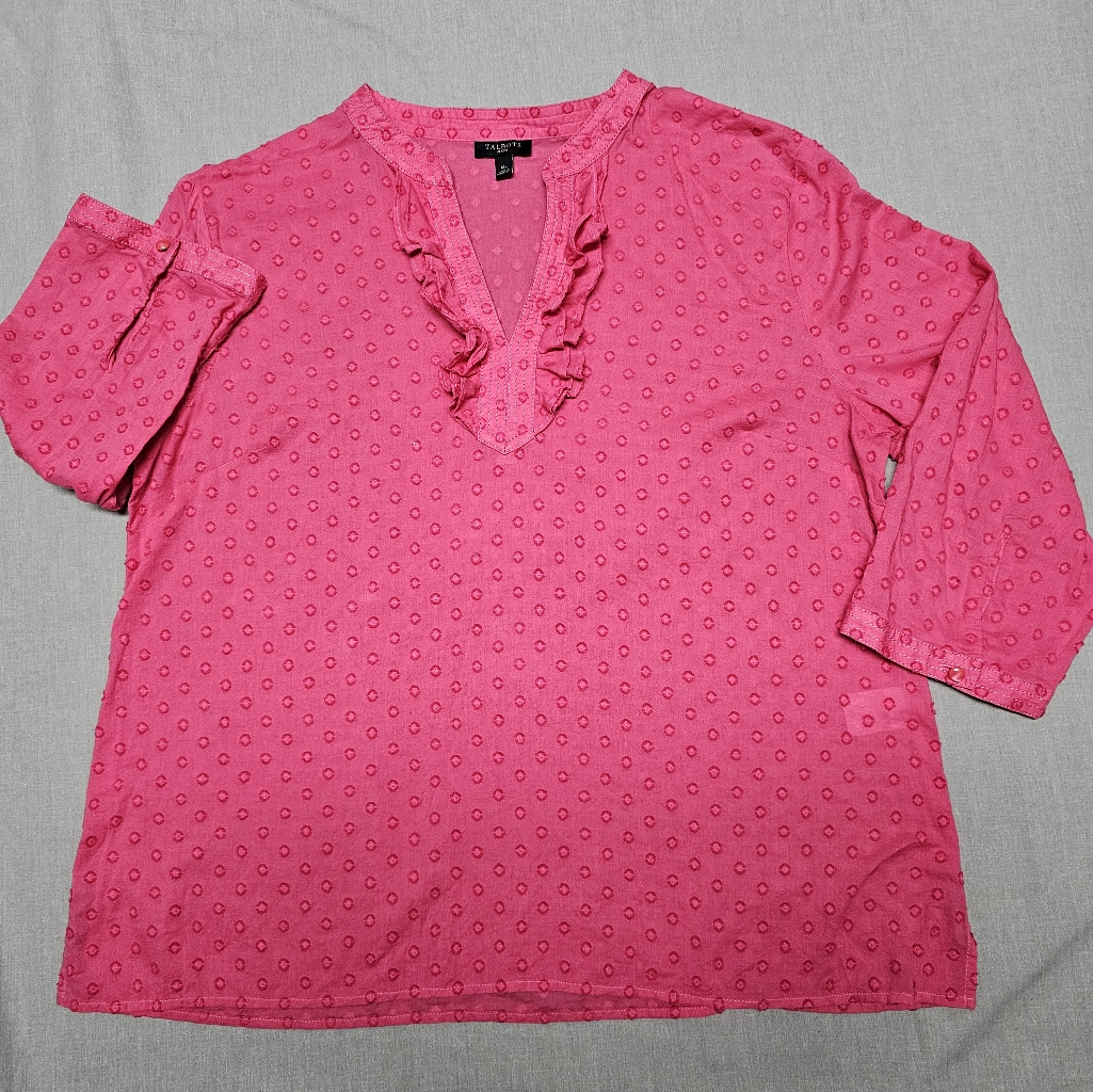 Talbots Pink Blouse With Ruffle Detail